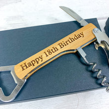 Load image into Gallery viewer, Personalised Corkscrew Bottle Opener With Gift Box
