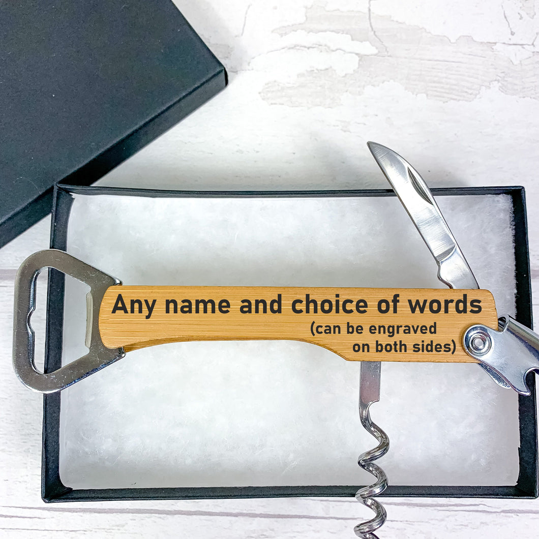 Personalised Corkscrew Bottle Opener With Gift Box