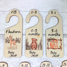 Load image into Gallery viewer, Personalised Wooden Baby Clothes Wardrobe Dividers, Woodland Animal Theme
